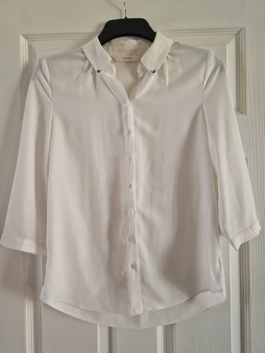 Ivory Blouse Size S/M Metal Collar Detail Women's Smart Casual Top