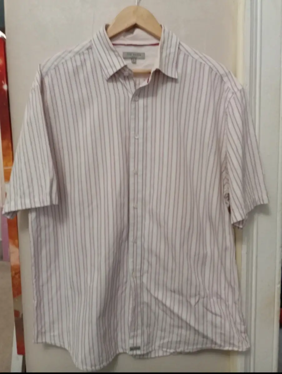 Men's white & red striped Ted Baker short sleeve shirt - 2xl