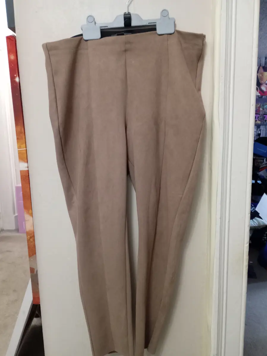 Womens beige faux suede smart work trousers - Size 18