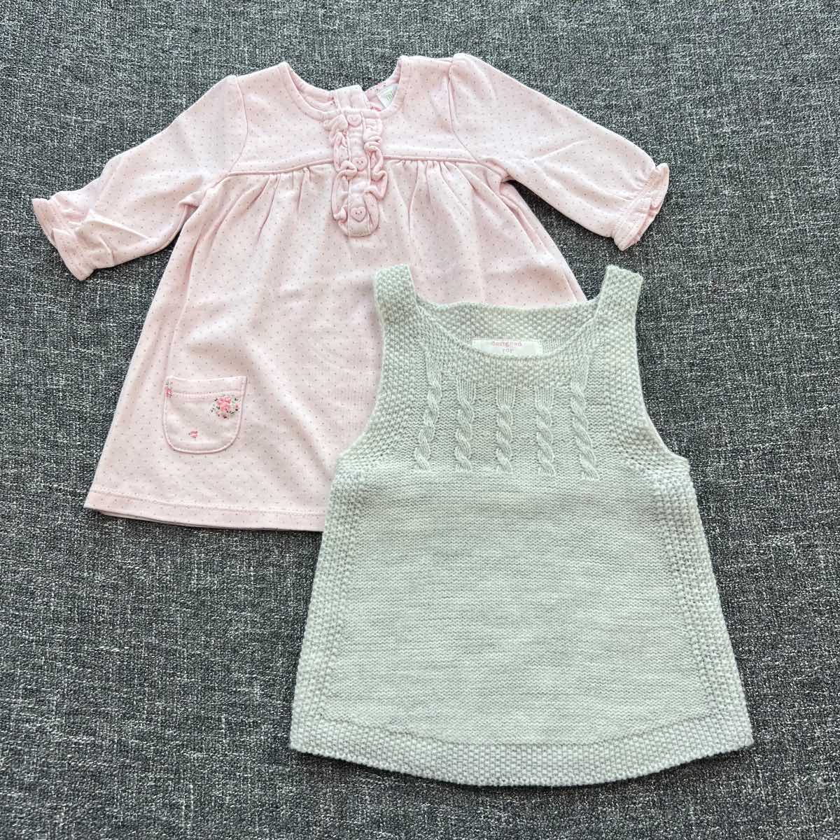 Girls, 0-3 month pink and grey autumn winter dress bundle