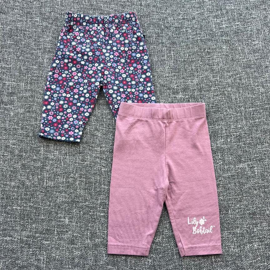 Girls 0-3 months navy and pink floral print Autumn winter leggings bundle