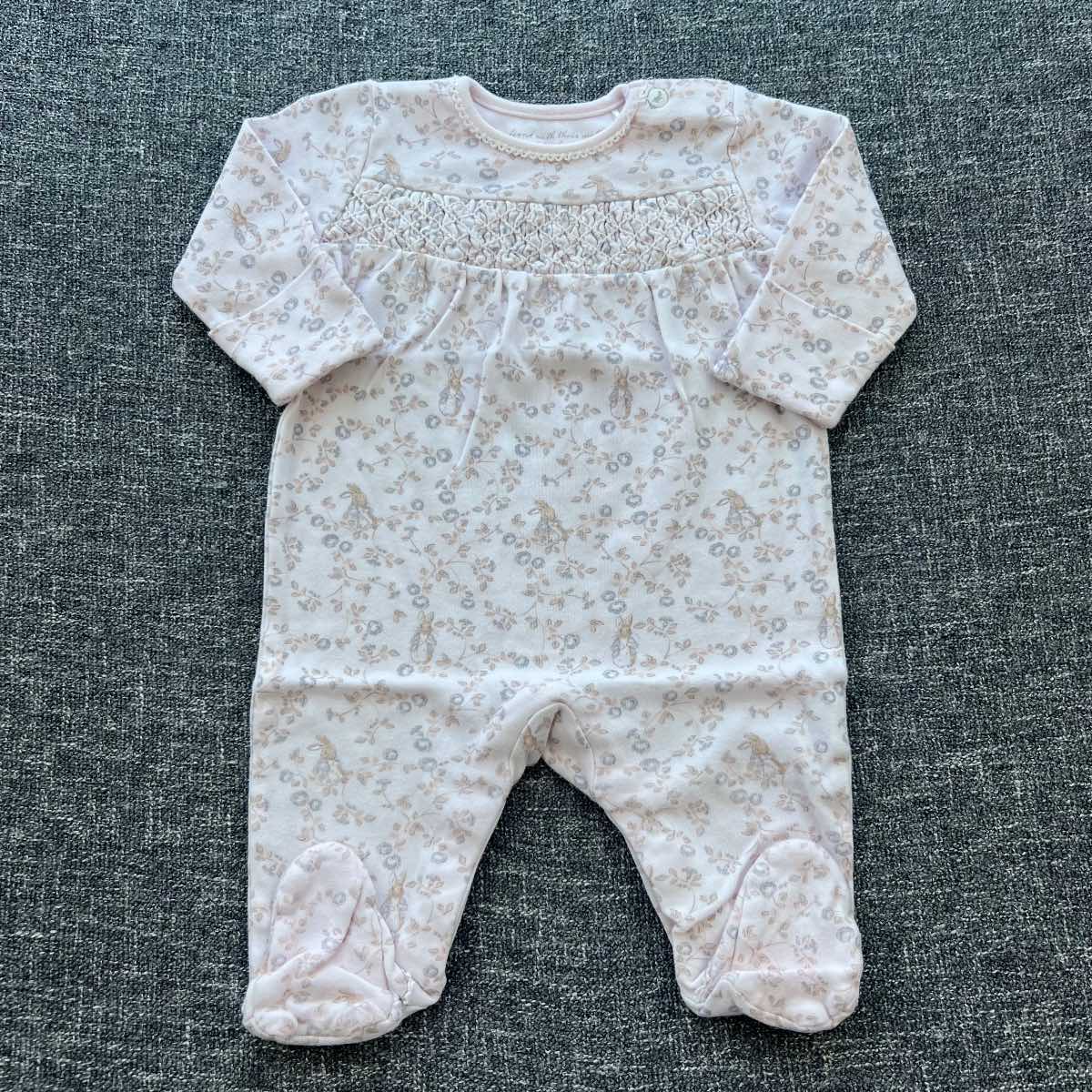 Girls 3-6 month pink Peter Rabbit print long sleeve Autumn winter romper