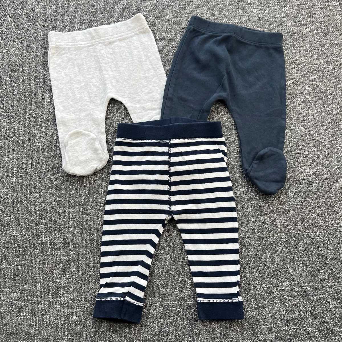 Boys 0-3 months navy grey white footed Autumn winter leggings 3 pack