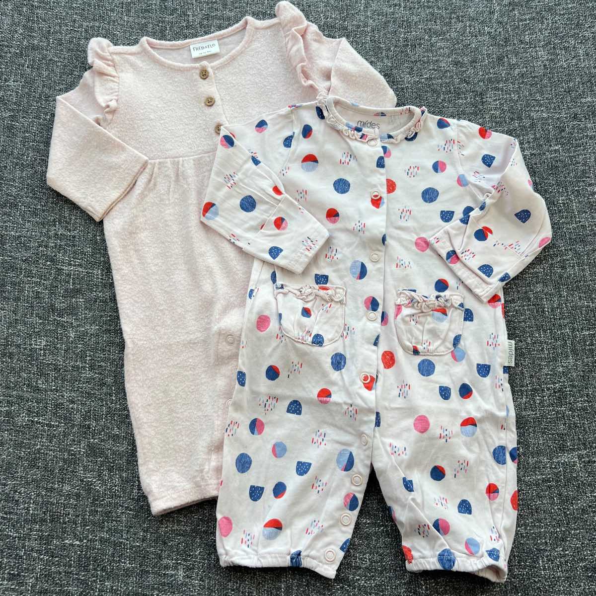 Girls 0-3 months pink and blue autumn winter rompers 2 pack