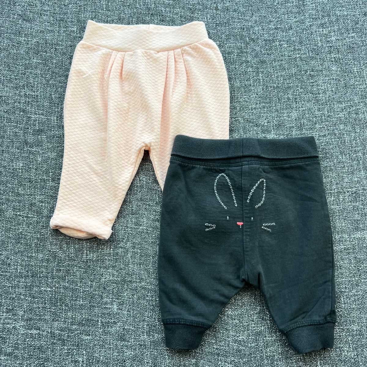 Girls 0-3 months dark grey and apricot Autumn winter jogger style bottoms bundle