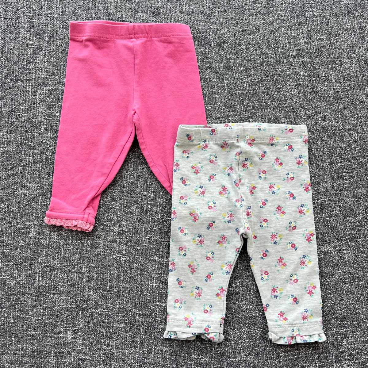Girl 3-6 month pink and grey floral print summer Autumn leggings bundle