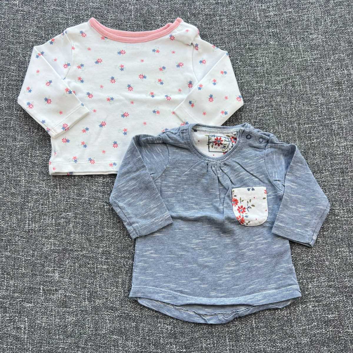 Girls 0-3 month navy and white floral print long sleeve Autumn winter top bundle