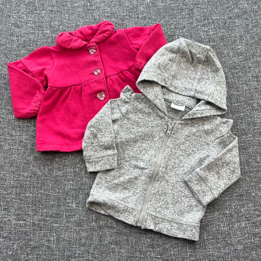 Girls 0-3 month pink and grey autumn winter Hoodie and cardigan bundle