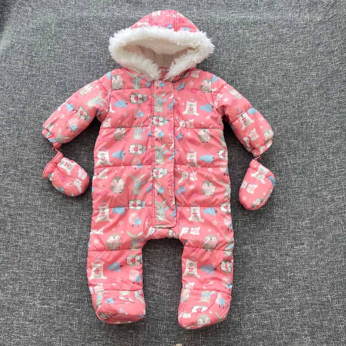 Girl 3-6 month pink winter animal print snow suit/pram suit