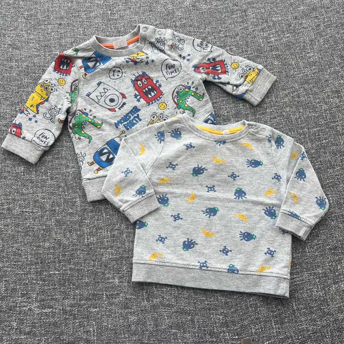 Boys, 3-6 months grey animal monster print lightweight Autumn winter jumper bundle