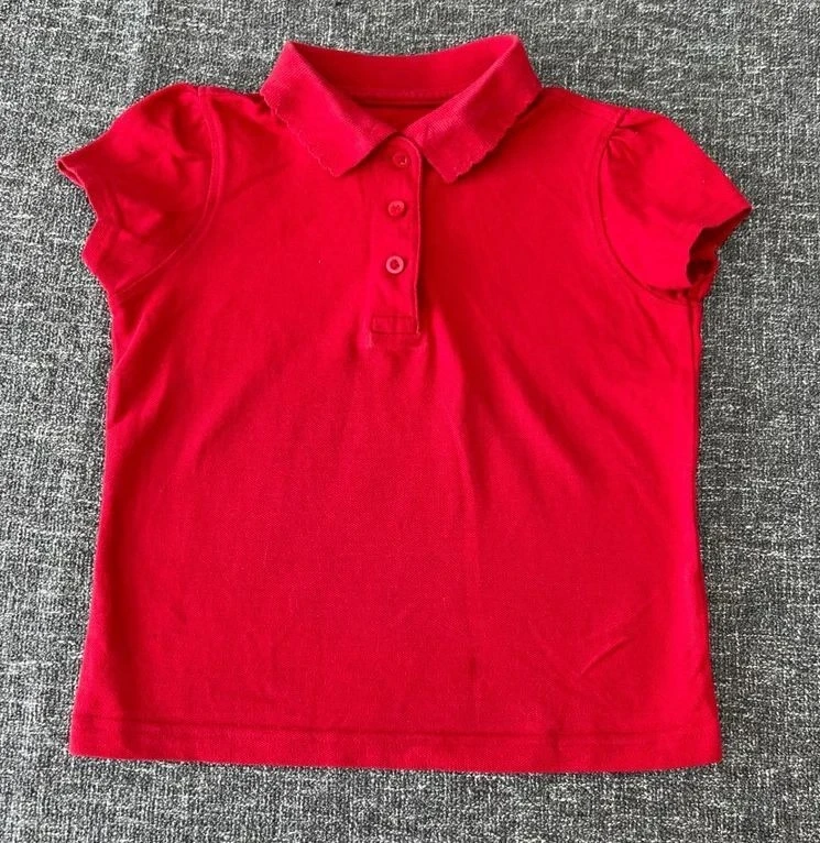 Girls full five year red short sleeve summer school polo shirt