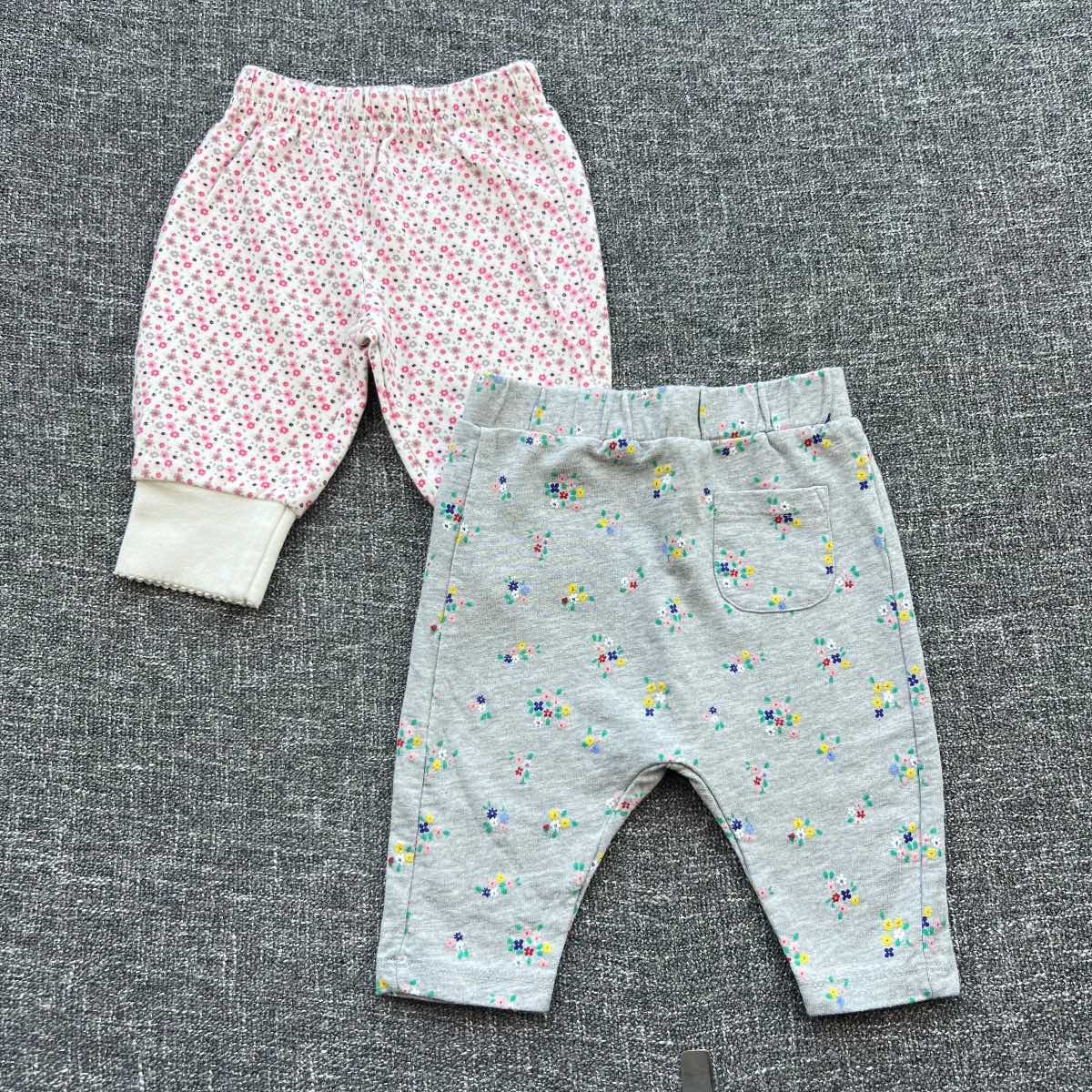 Girls 0-3 months grey and white floral print autumn winter jogger style bottoms bundle