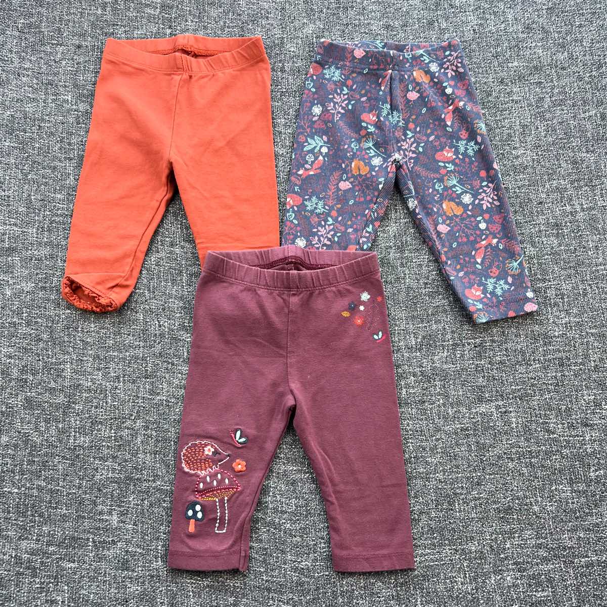 Girls 0-3 months orange navy burgundy autumn themed legging bundle 3 pack