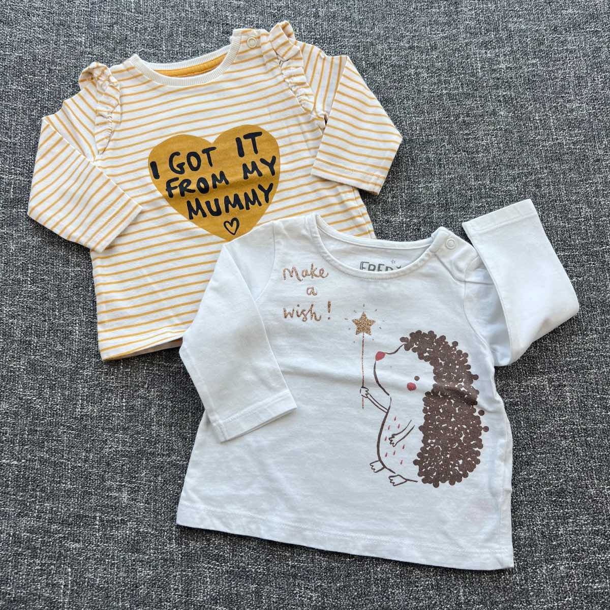 Girls 0-3 month white and mustard long sleeve Autumn winter top bundle
