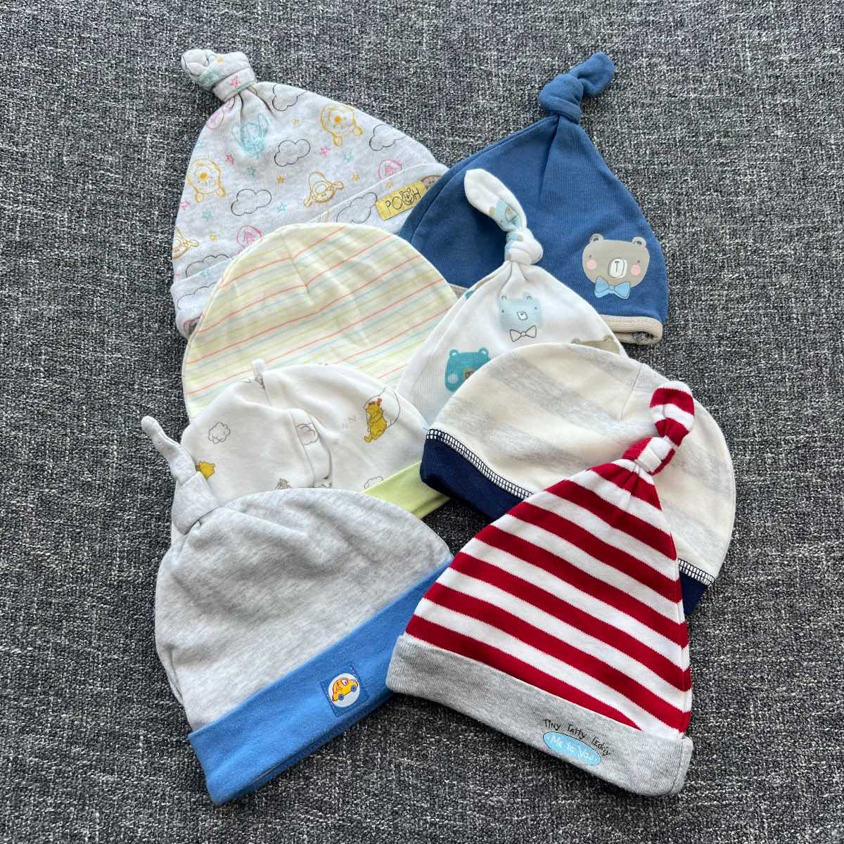 Boys 0-3 months white and blue bundle of cotton hats 8 pack