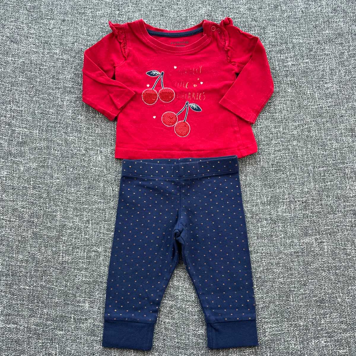 Girls 0-three months red and navy long sleeve top and leggings set