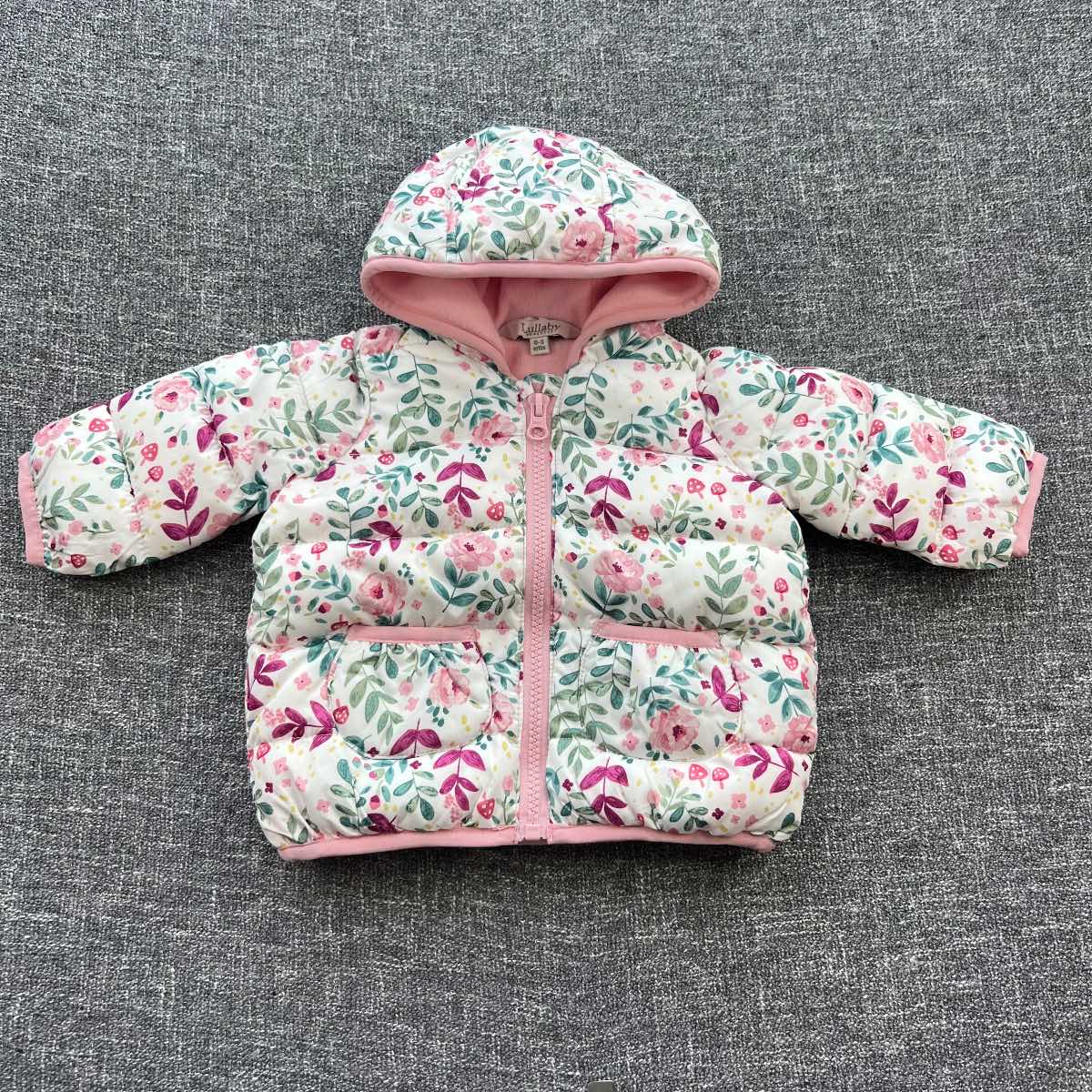 Girls 0–3 months pink floral print fleece lined Autumn winter coat