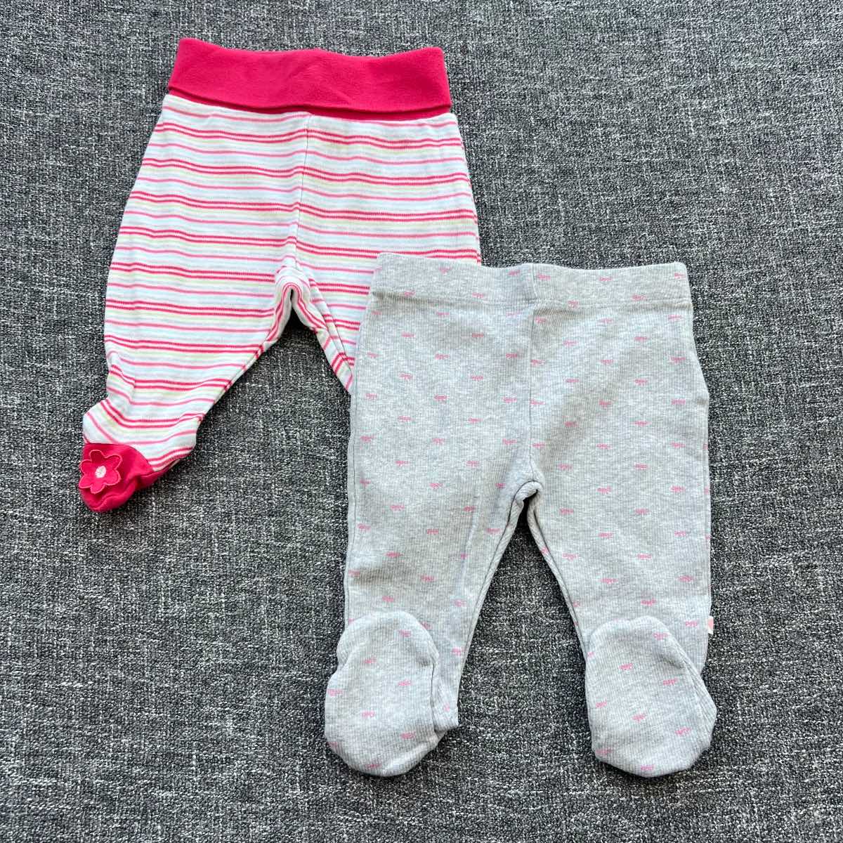 Girls 0-3 month grey rib and pink striped Autumn winter footed legging bundle