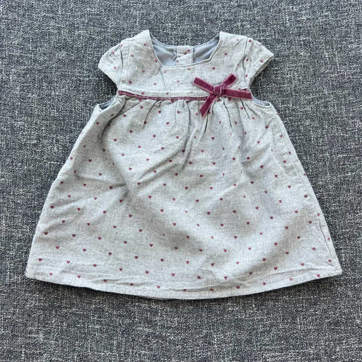 Girls 3-6 month grey and pink heart print sleeveless Autumn winter dress fully lined