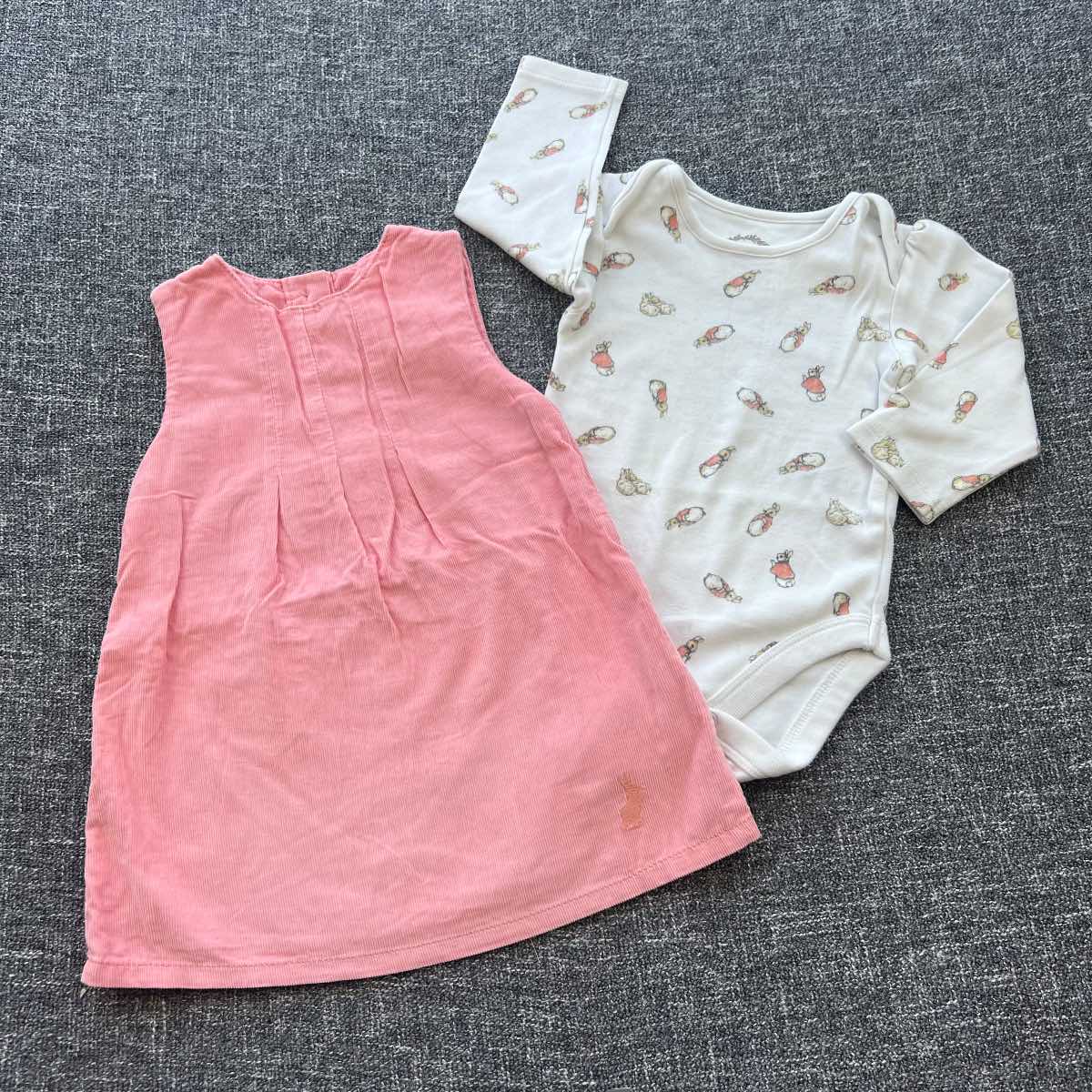 Girls 3-6 month apricot sleeveless cord dress and white print long sleeve bodysuit Autumn winter