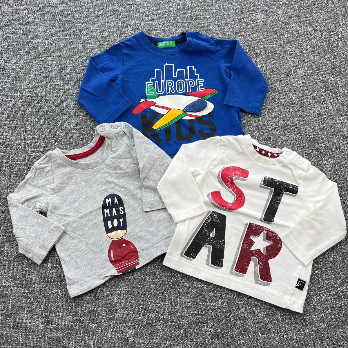 Boys 0-3 month white grey &  blue long sleeve Autumn winter top bundle