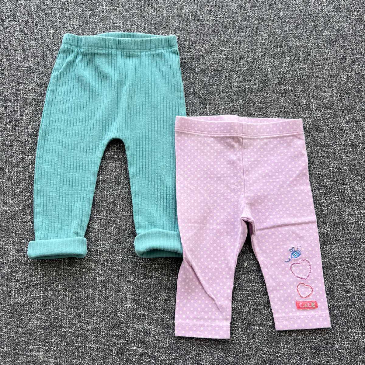 Girls 3-6 month green and lilac Autumn winter leggings bundle