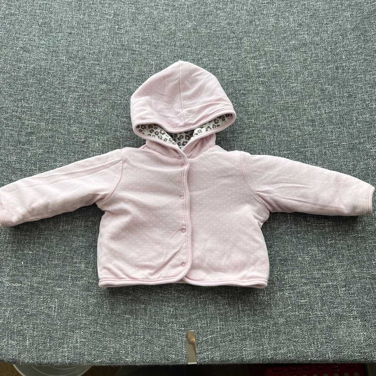 Girls 6-9 month pink polkadot reversible pattered Autumn winter jacket