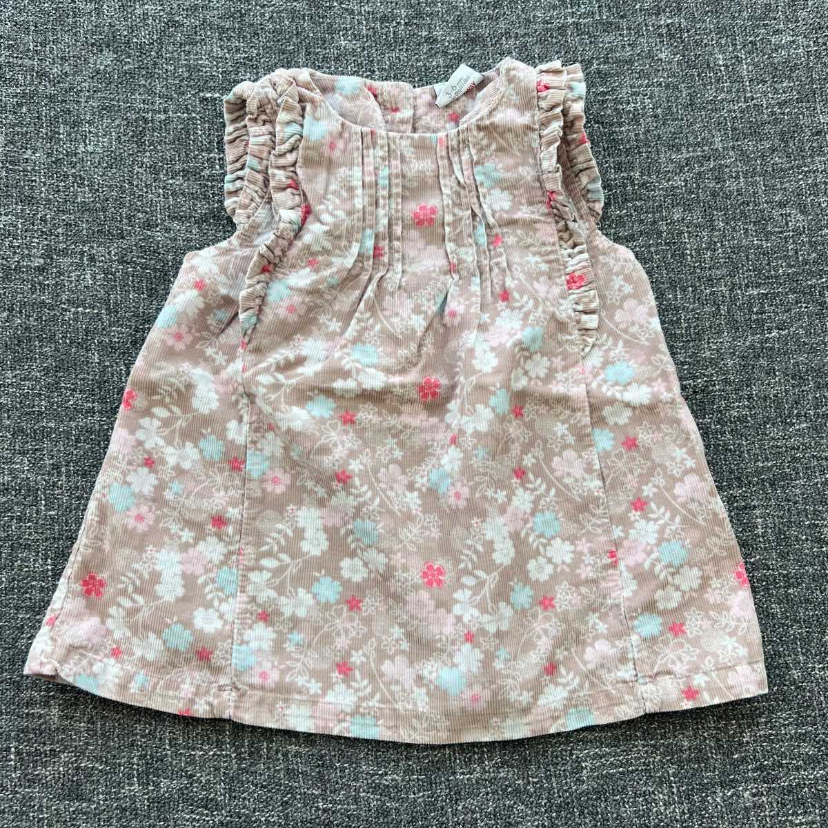 Girls 3-6 month Beige & pink floral print sleeveless Autumn winter dress