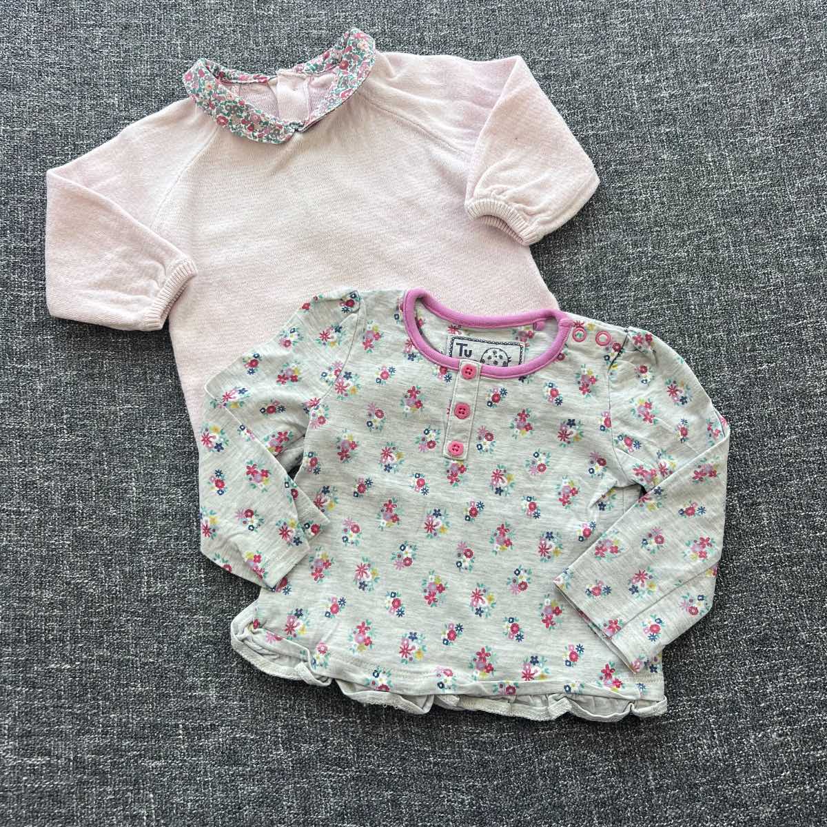 Girls 3-6 month pink and grey floral print long sleeve Autumn winter top bundle