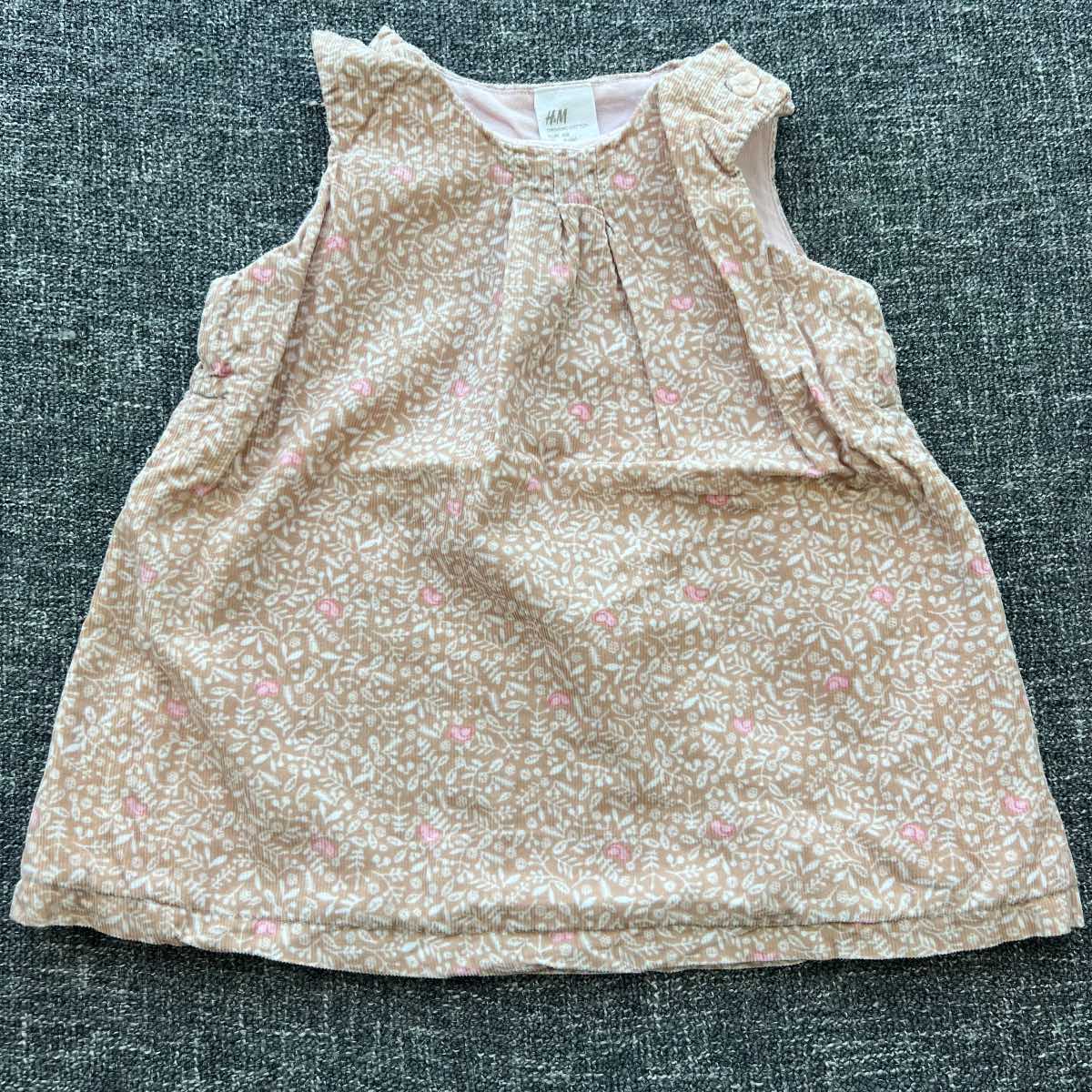 Girls 4-6 months H&M light brown white and pink floral print sleeveless Autumn winter dress