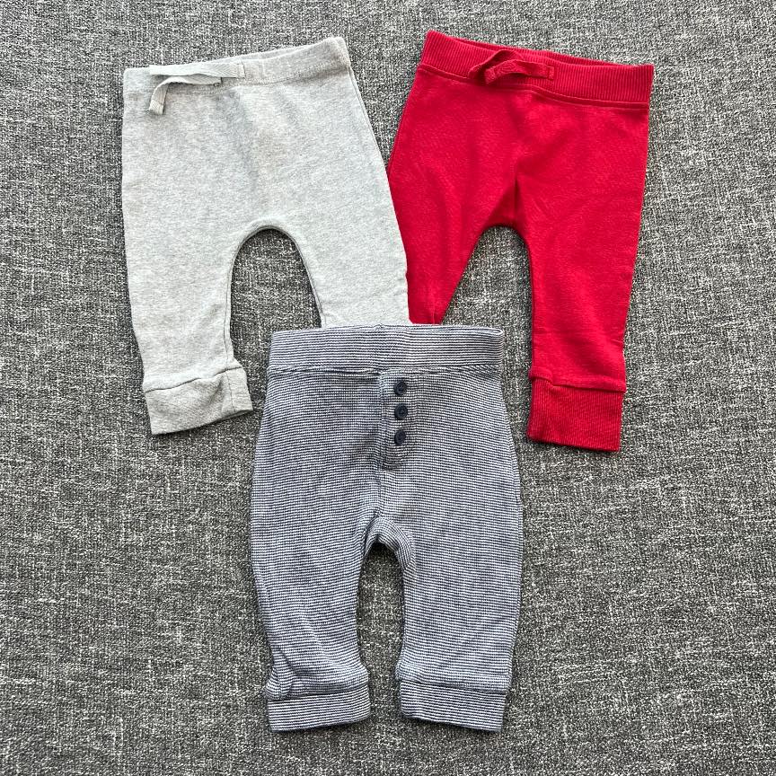 Boys 0-3 months red navy and grey Autumn winter leggings 3 pack