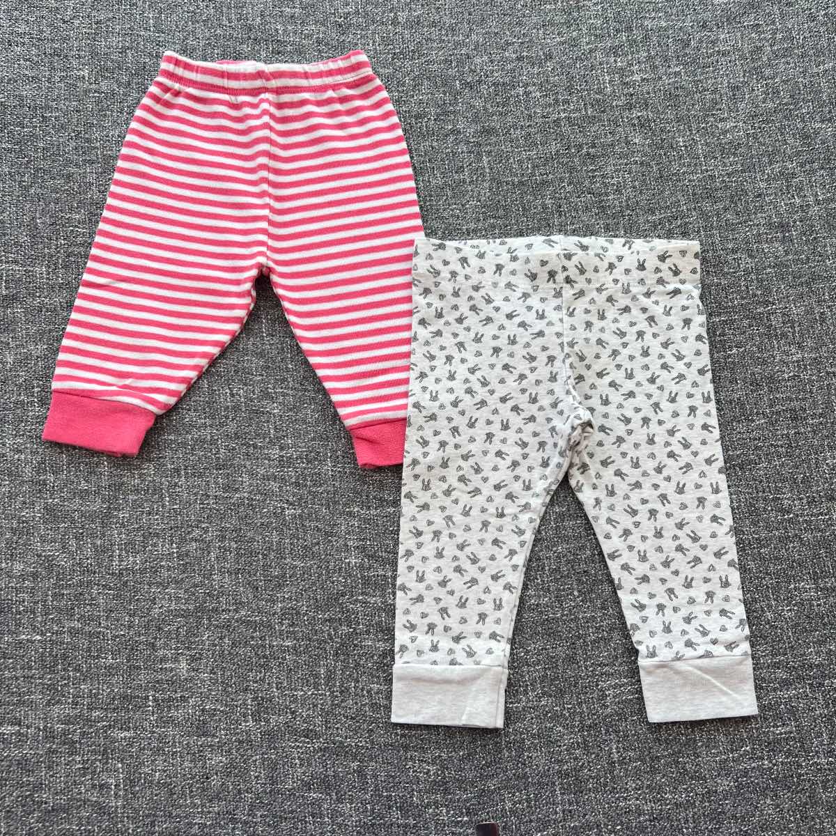 Girl 3-6 month pink and white stripe and grey bunny print Autumn winter leggings bundle
