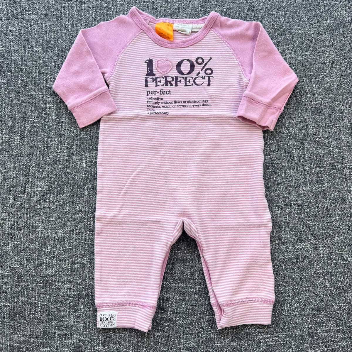 Girls 3-6 month pink and white stripe cotton Autumn winter romper