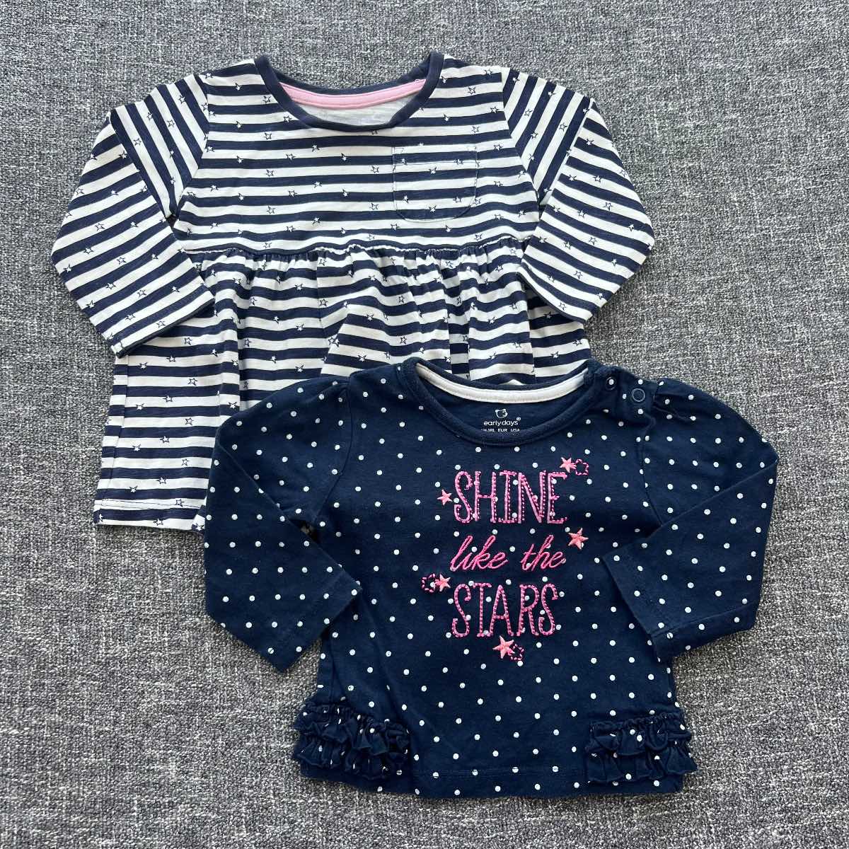 Girls 3-6 month navy & white patterned long sleeve Autumn winter top bundle