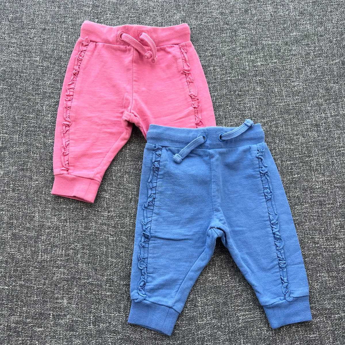 Girls 3-6 month pink and blue Autumn winter jogger bottom bundle