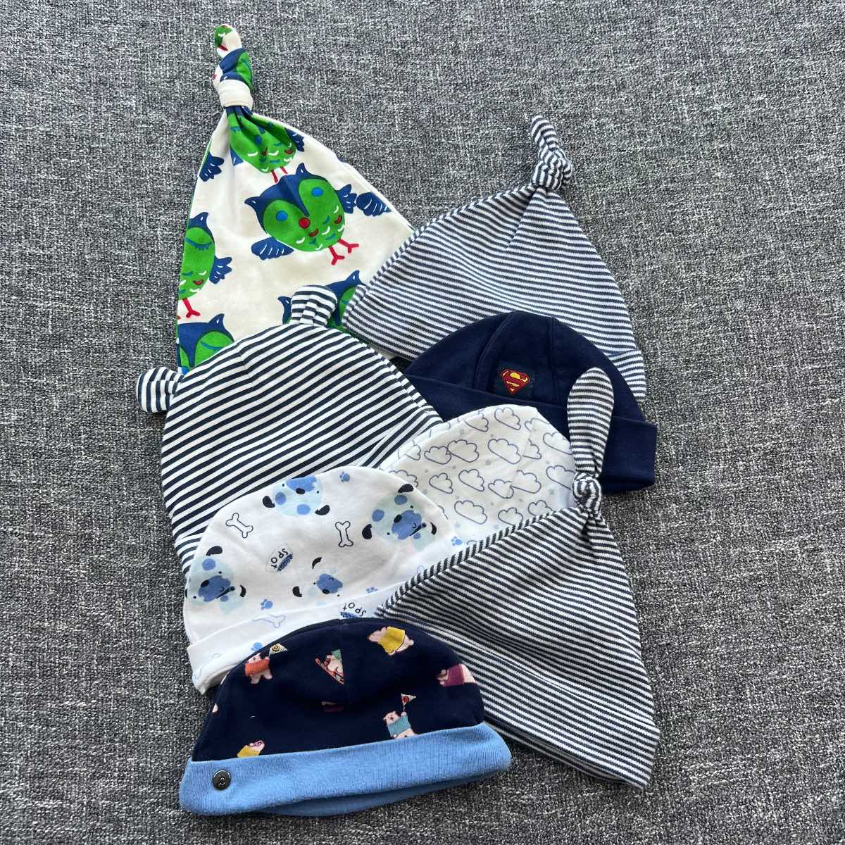 Boys 0-3 months navy/white bundle of Autumn winter hats 8 pack