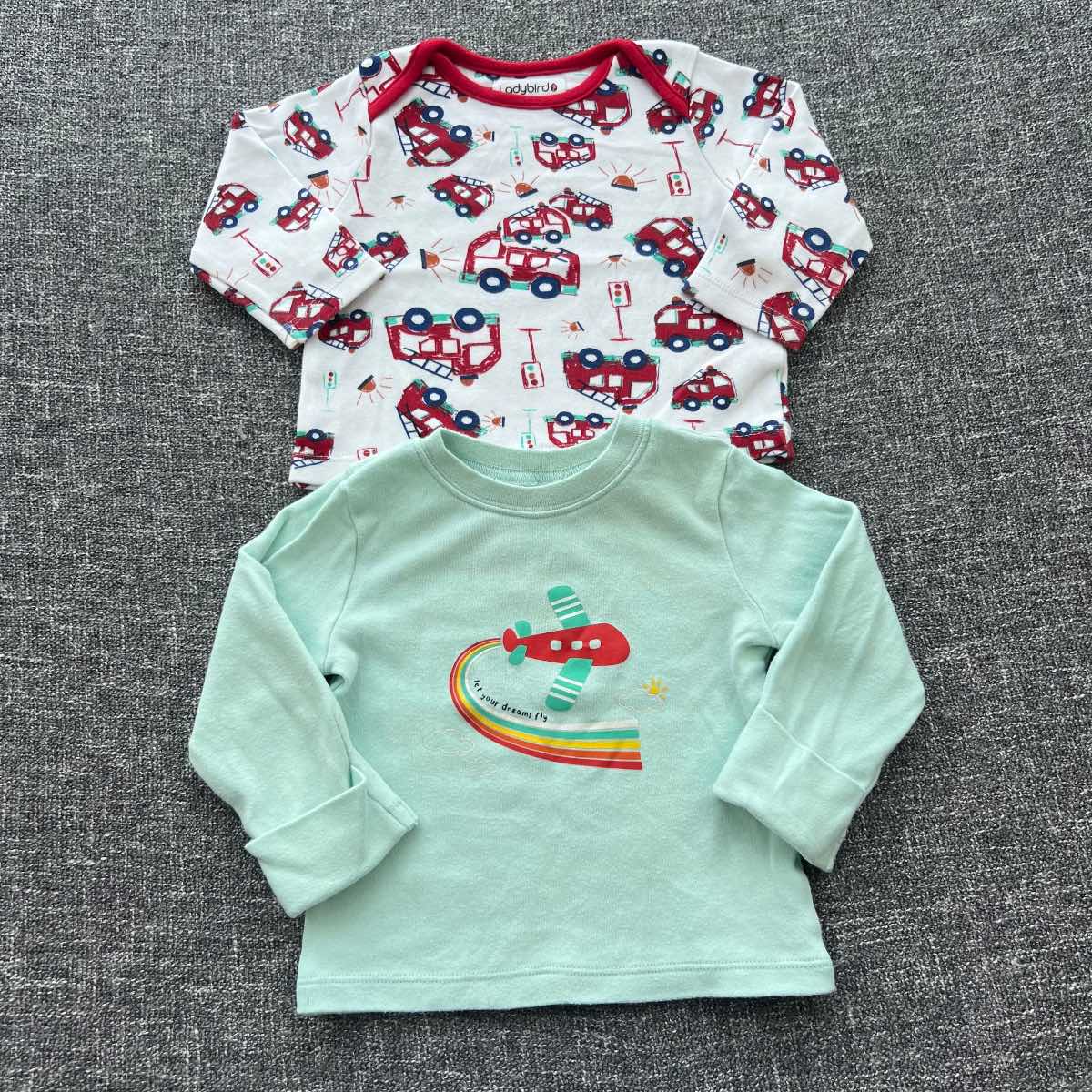 Boys 3-6 month mint green and red/white long sleeve Autumn winter top bundle
