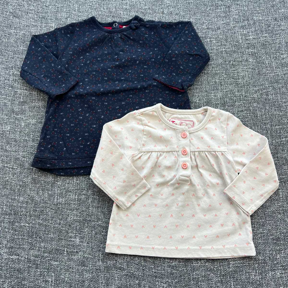 Girls 0-3 month beige and navy long sleeve Autumn winter top spindle