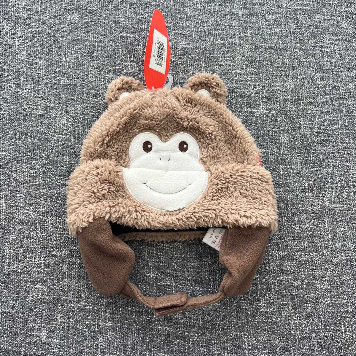 Boys 0-3 month light brown winter fleece monkey hat