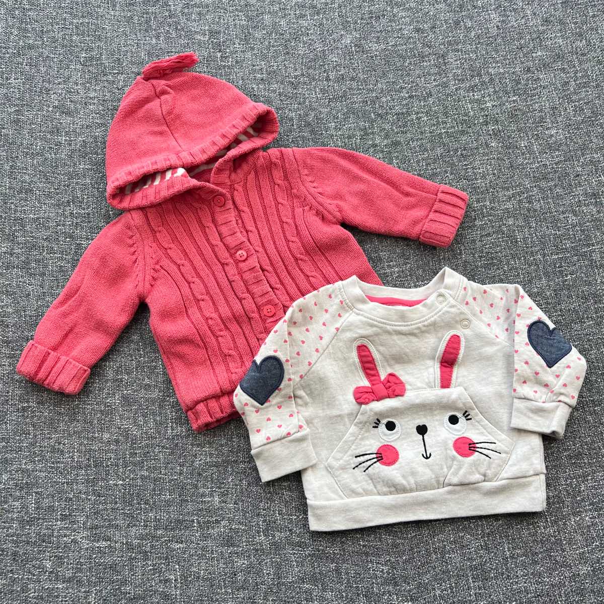 Girls 0-3 months, Beige & pink autumn winter hooded cardigan and jumper bundle