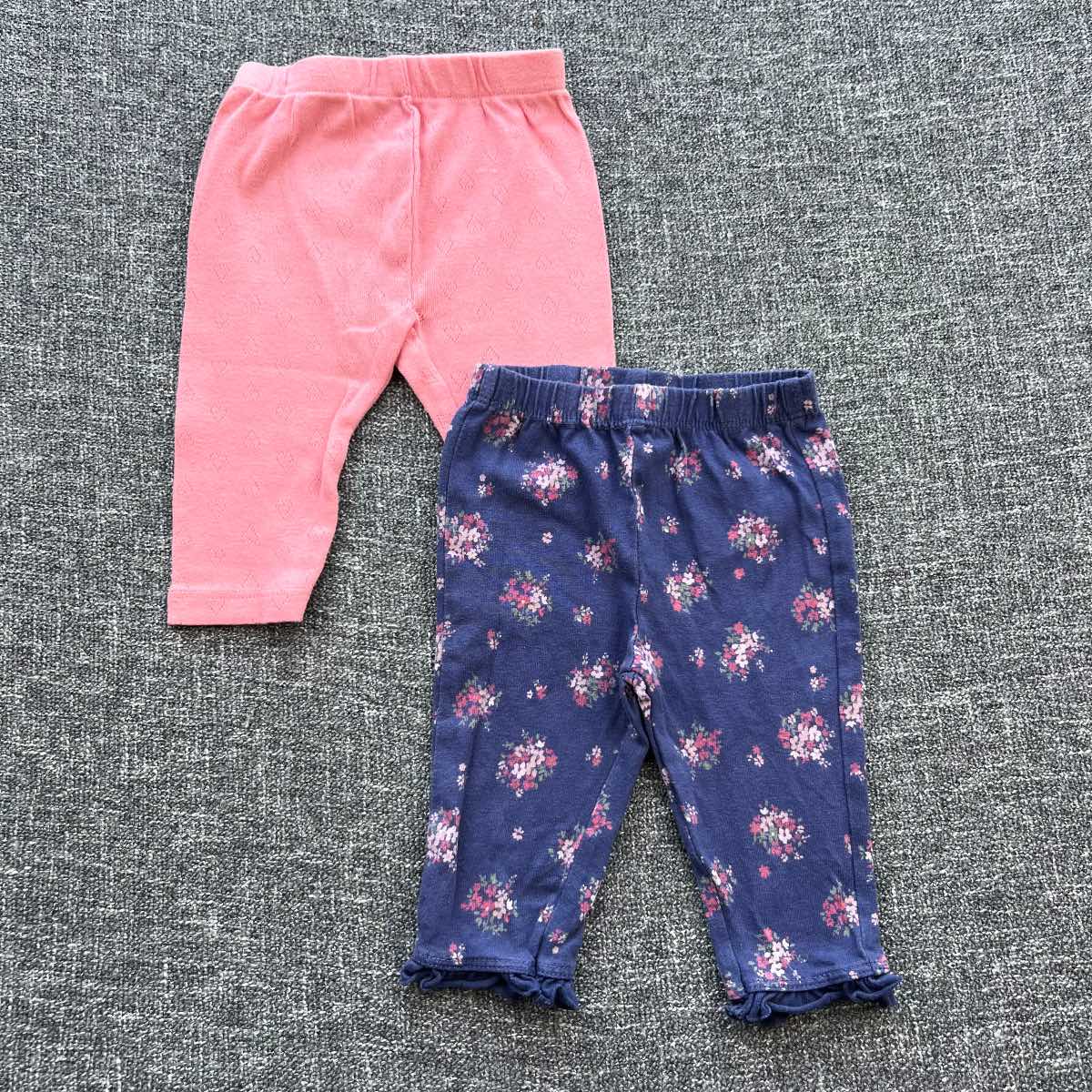 Girls 0-3 months pink and navy floral print Autumn winter leggings bundle