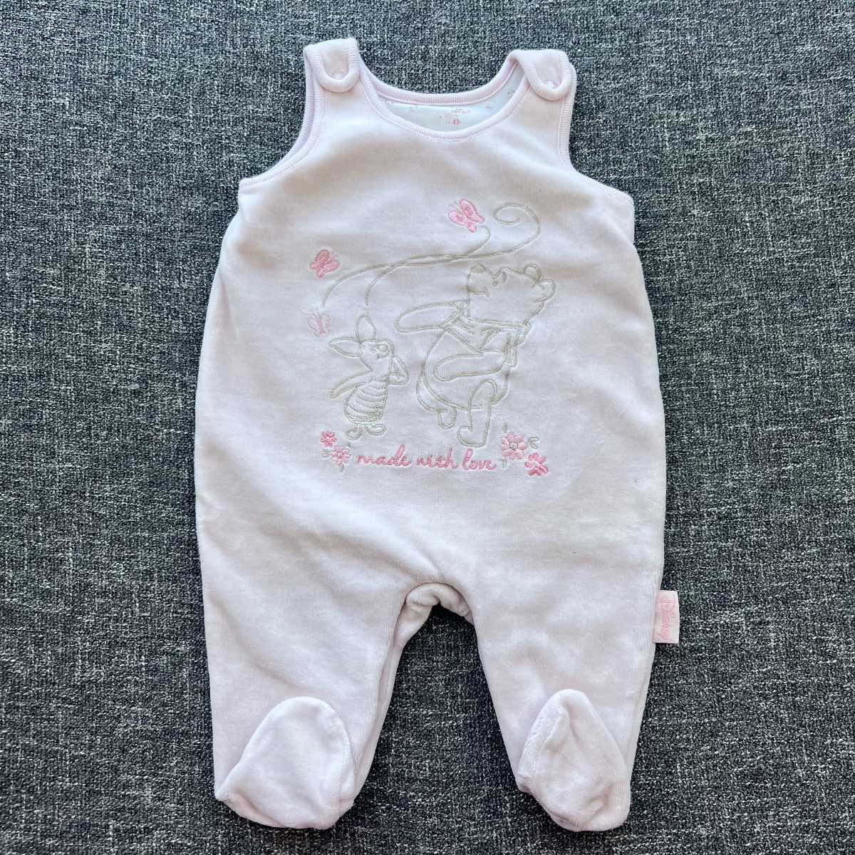 Girls 3-6 months pink velour Winnie the Pooh Autumn Winter fitted dungarees