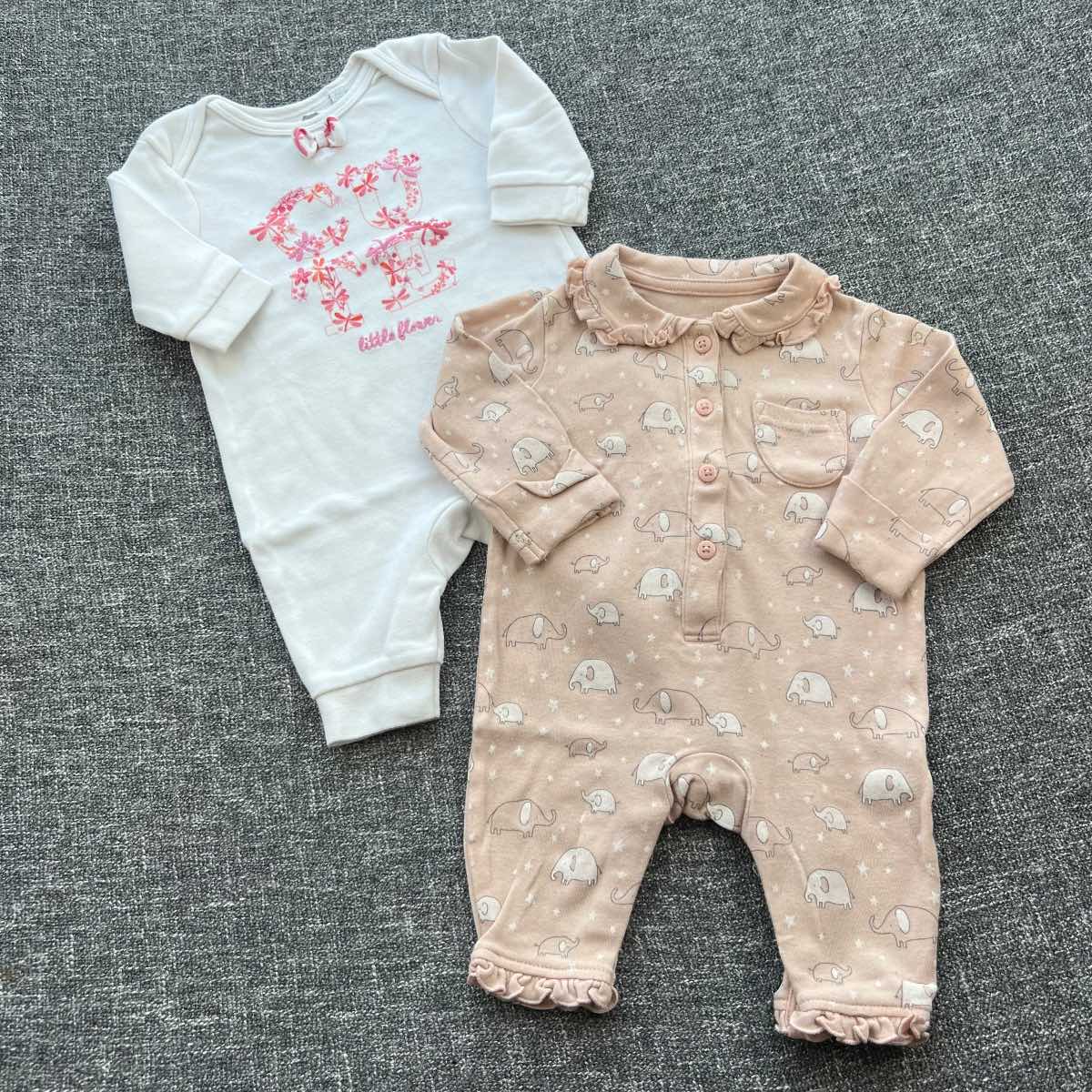 Girls 0-3 month apricot and white Autumn winter rompers bundle
