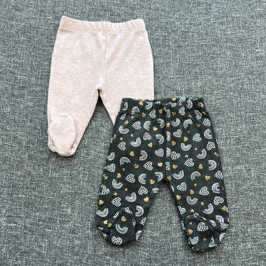 Girls 0-3 month pink and grey rainbow print Autumn winter footed leggings