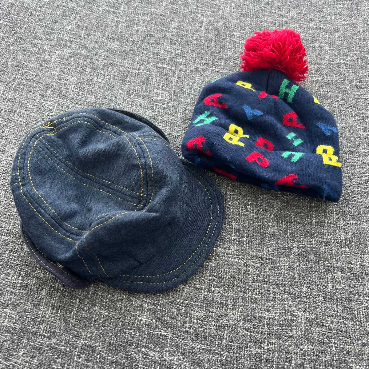 Boys, 3-6 months blue flat cap and bobble hat winter hat bundle