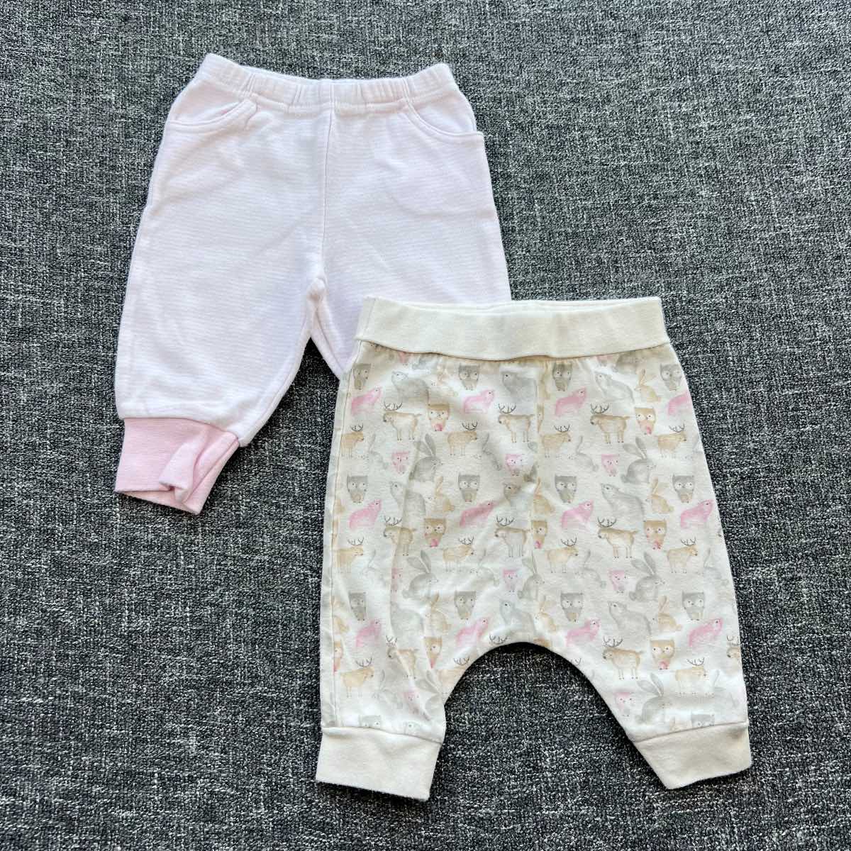 Girls 0-3 months cream/pink stripe and animal print Autumn winter jogger style bottoms bundle