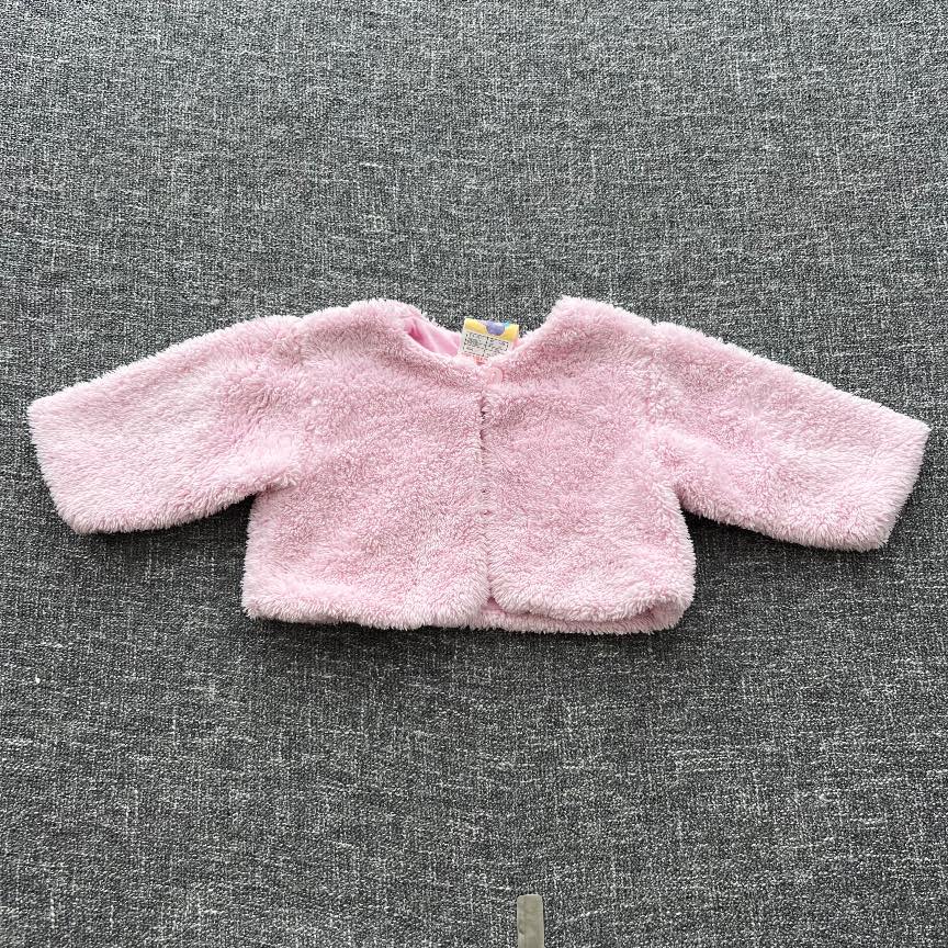 Girls 3-6 month pink fluffy cropped Autumn winter jacket/cardigan
