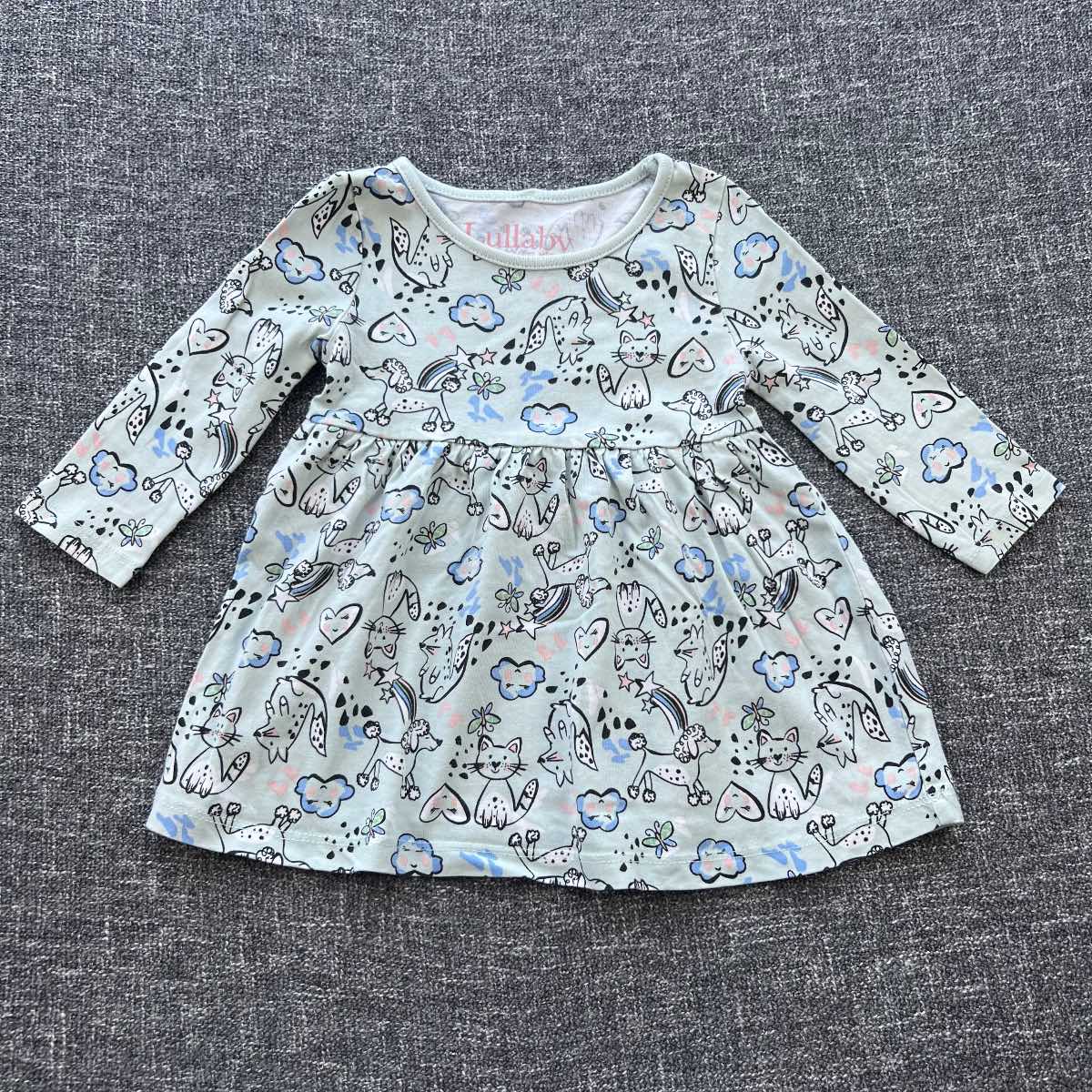 Girls 3-6 month light green animal print long sleeve Autumn winter dress