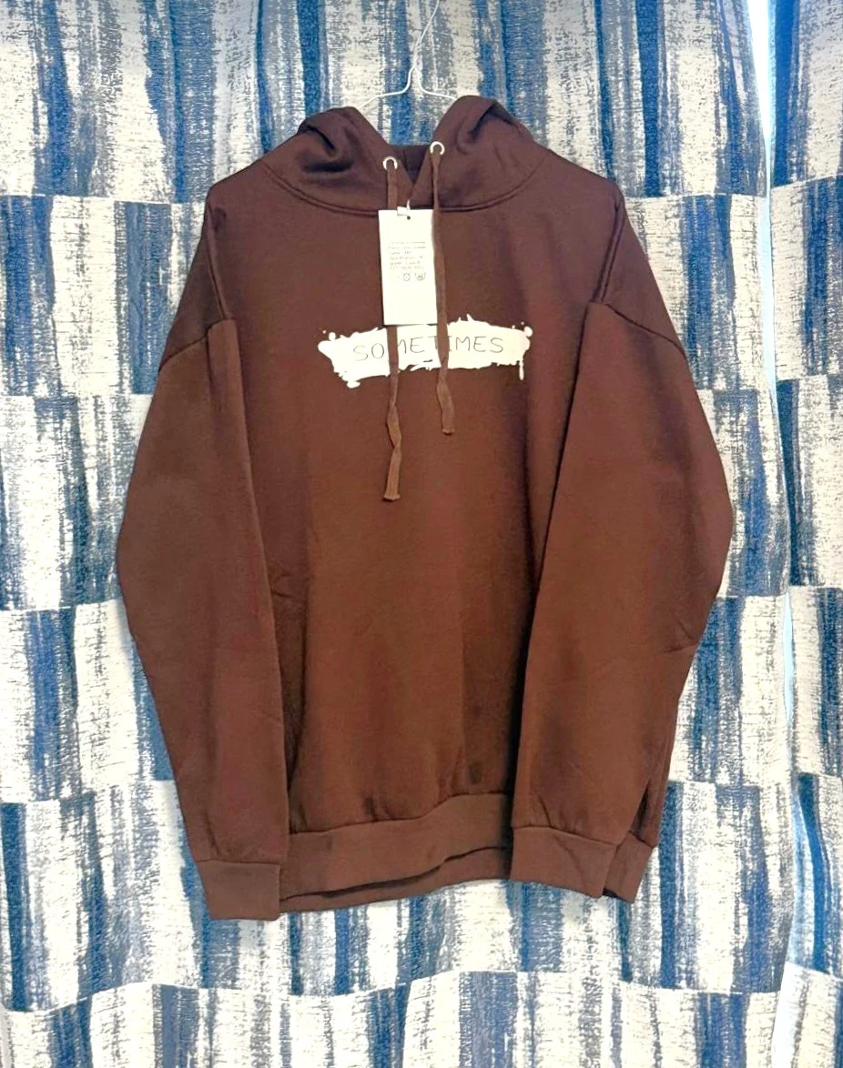 Moshtashio Letter Print Hoodie for Men – Casual Pullover – Brown – Size M