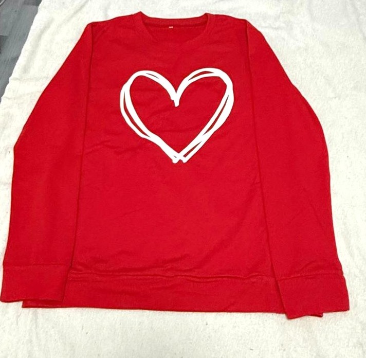 Women’s Valentine’s Day Plaid Heart Raglan Sweatshirt - Casual – Red – Size L